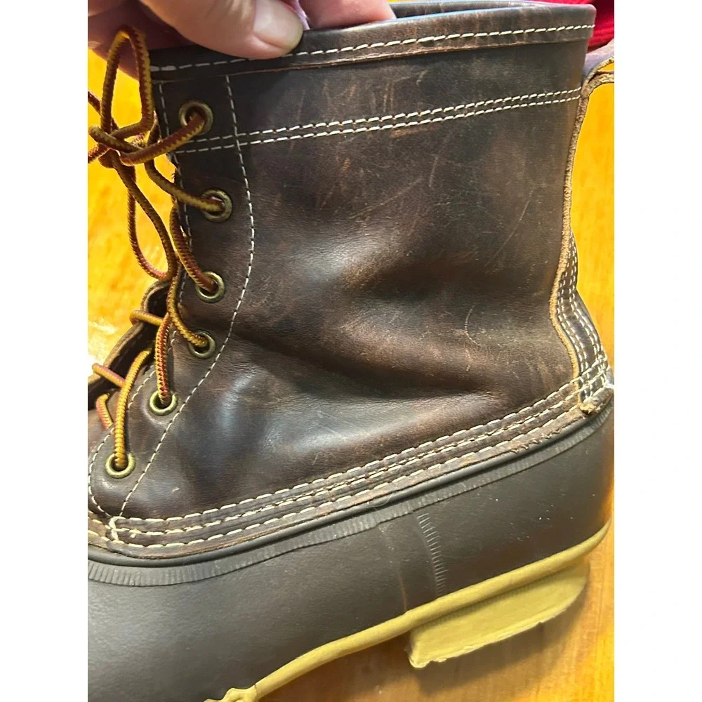 LL Bean Mens 8 Duck Boots Brown Leather Flannel Lined Gorpcore, New England Prep
